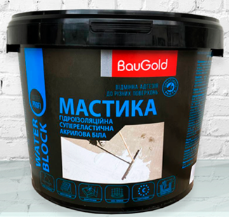 Гідроізоляційна мастика акрилова супереластична 6 кг BauGold біла